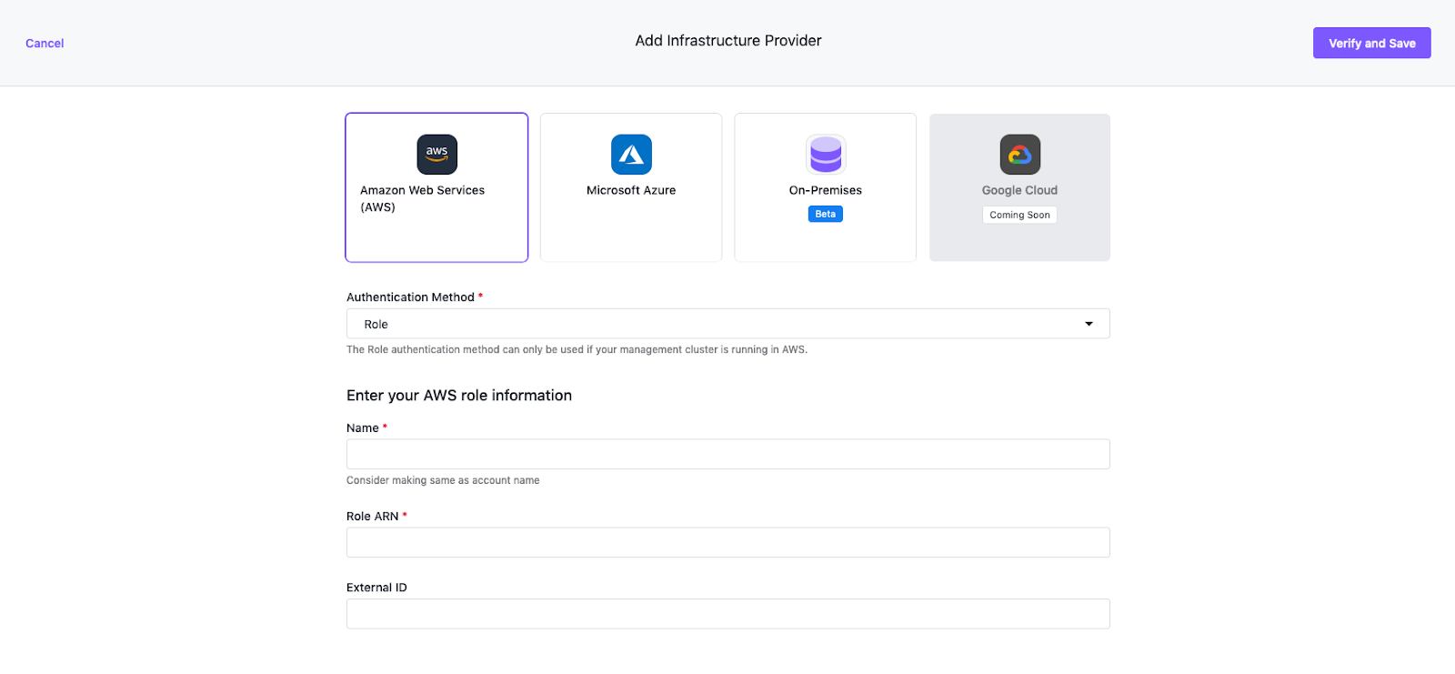 AWS Role Infrastructure Provider Form