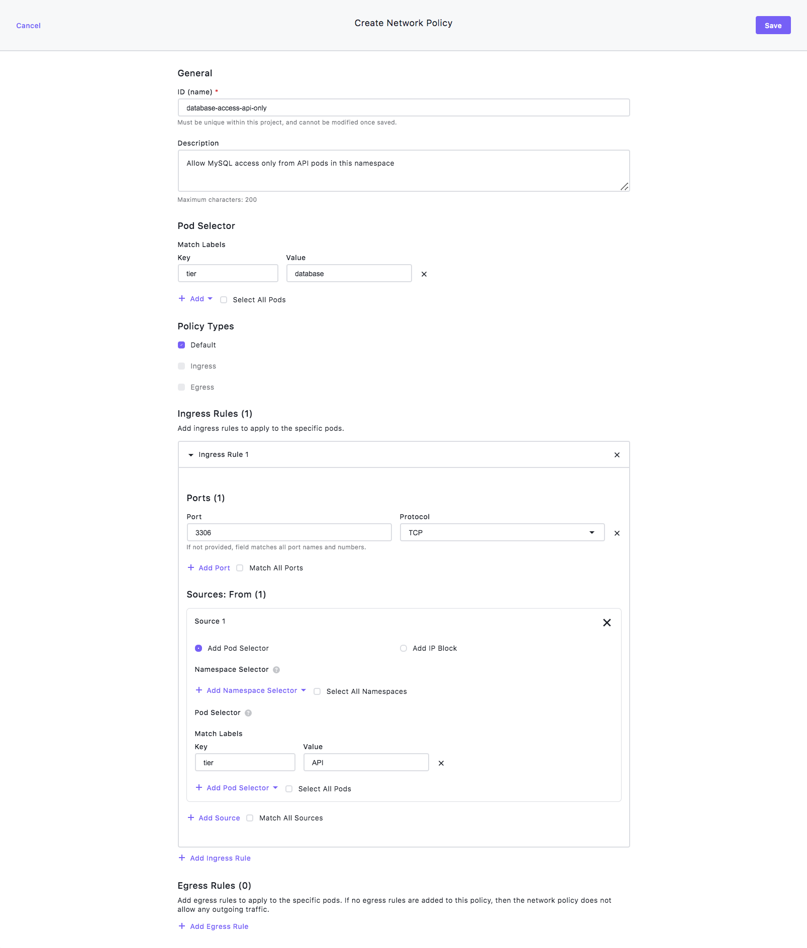 Database network policy