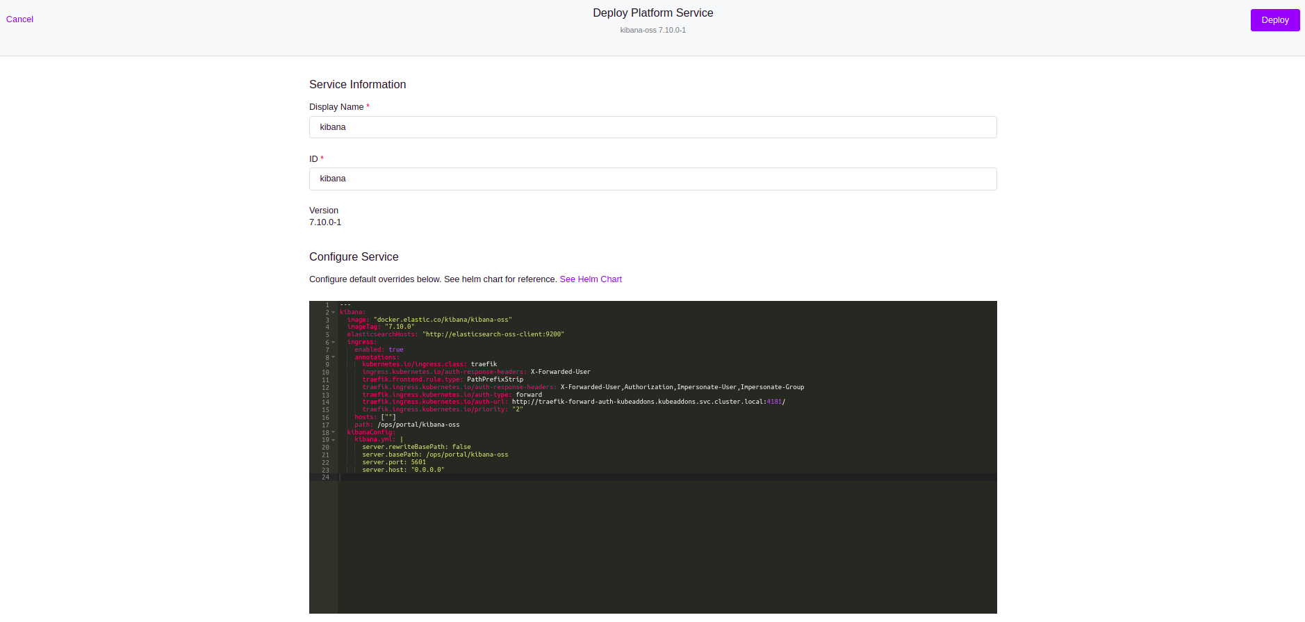 Kibana Service Install Configuration