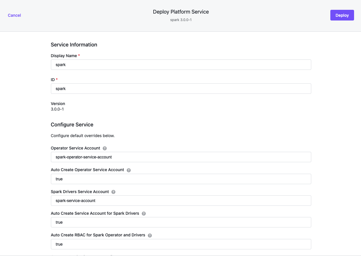 Spark Service Install Configuration