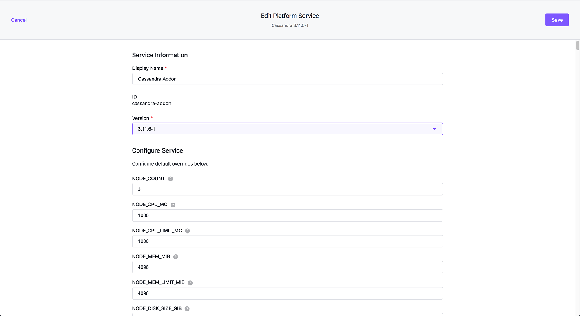 Project platform service edit form