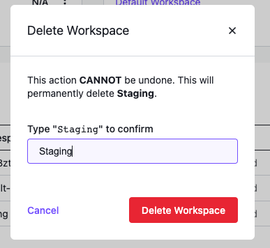 Workspace menu delete