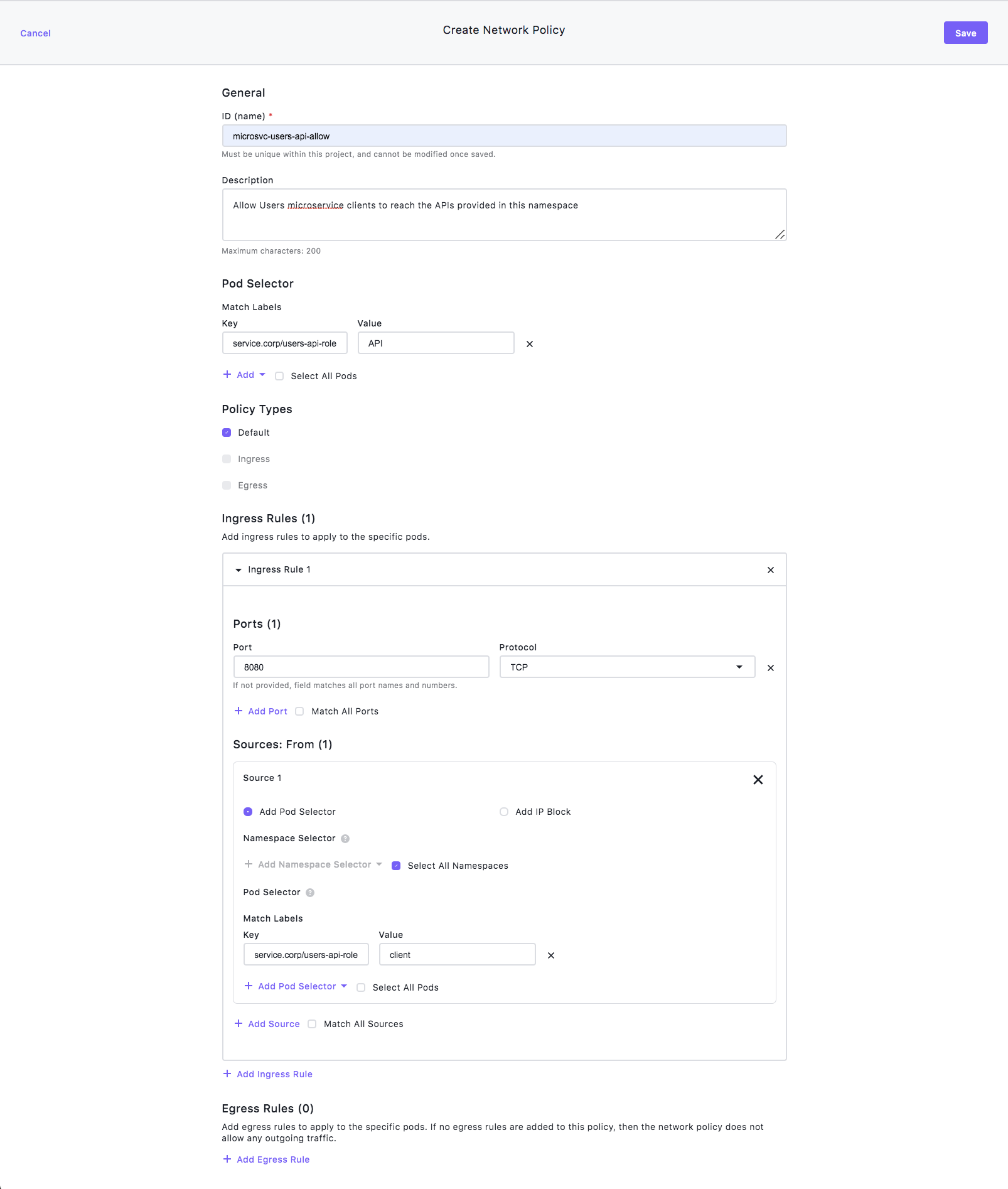 Microservice network policy