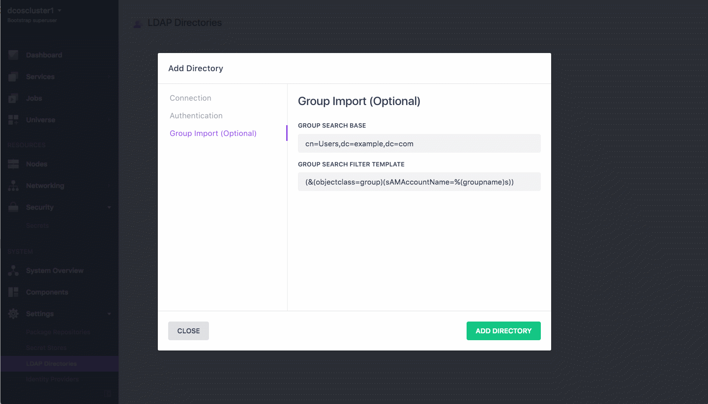 LDAP Group Import Configuration