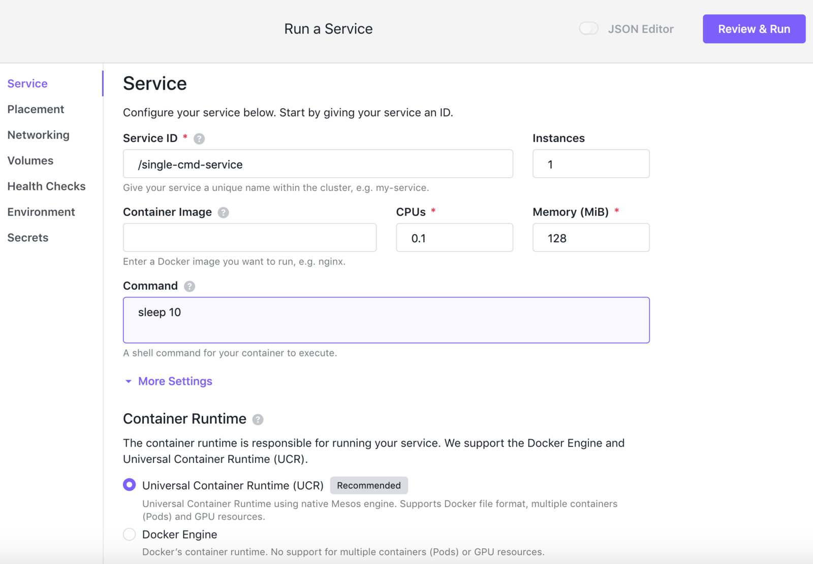 Create and run a single-command service