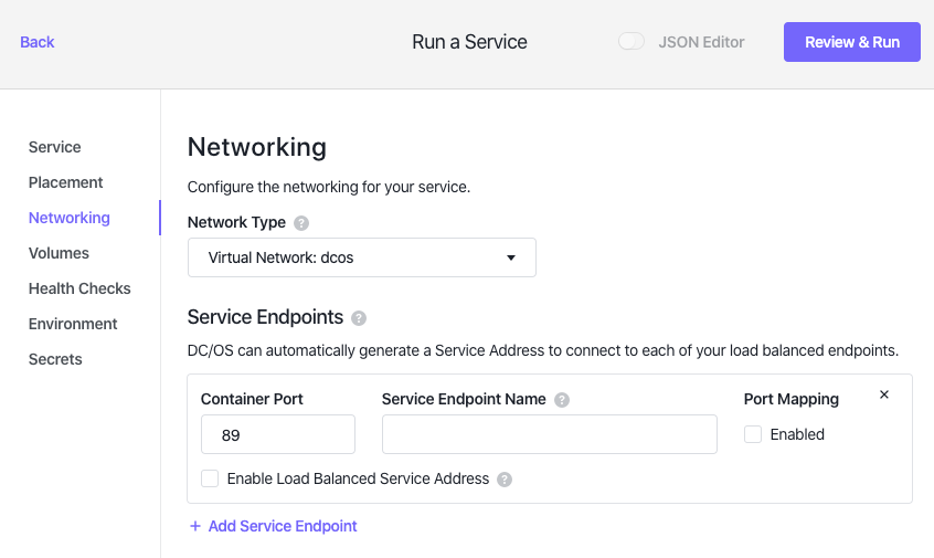 Networking config page