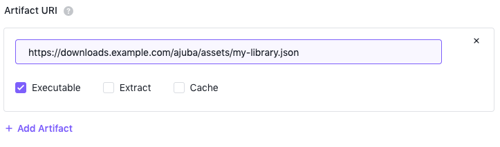 Adding an artifact URI and action for a job