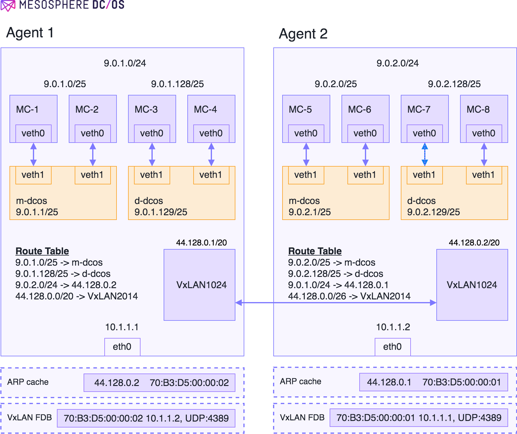 Agent configuration for containers running on  and Docker once the VxLAN has been configured.