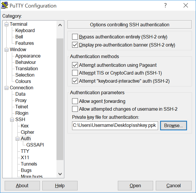 Putty SSH Options