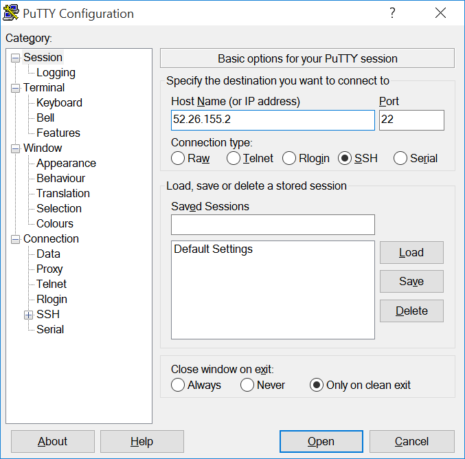 Putty Configuration