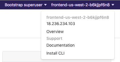 DC/OS UI Cluster Menu