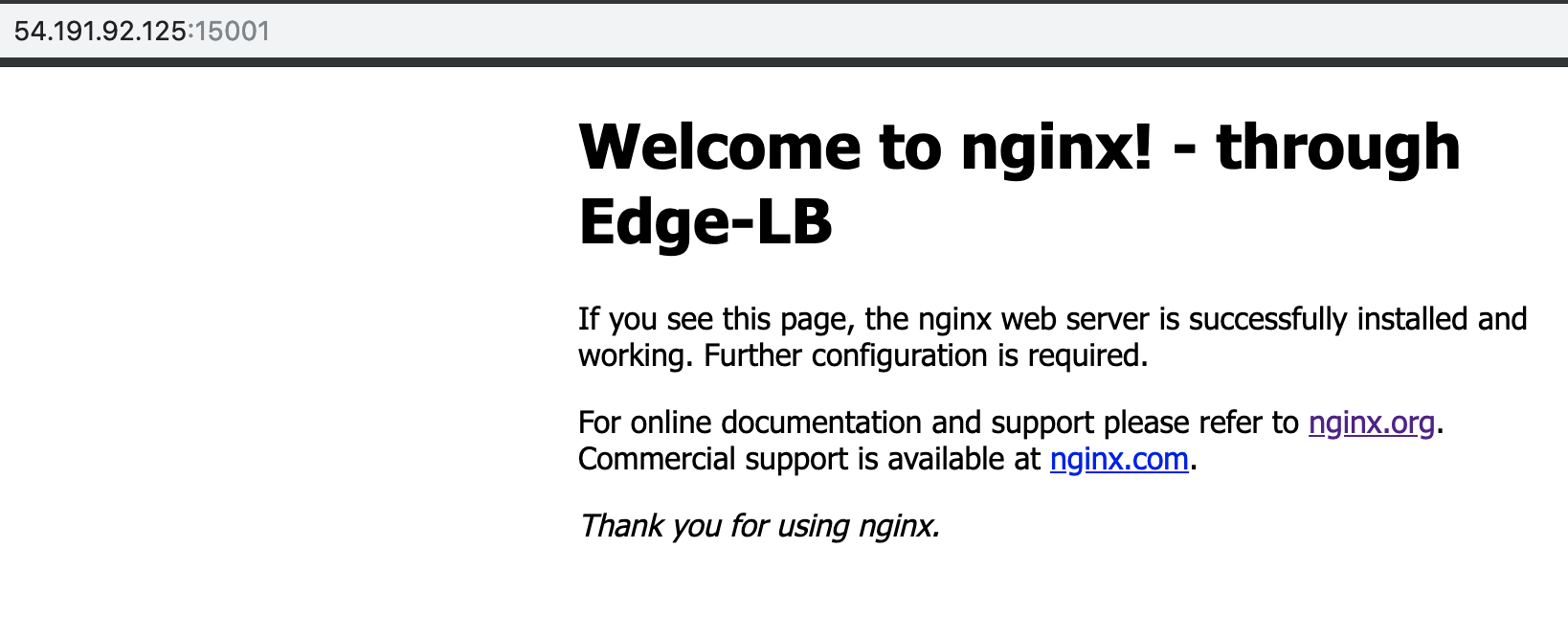 Welcome page for a service using Edge-LB